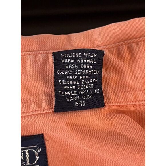 Lands End Mens L Button Down Long Sleeve All Cotton Shirt Orange Double Pocket - Picture 7 of 7